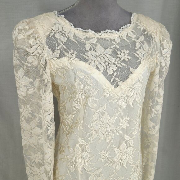 Evenings by Pantagis Gown Womens 4 Ivory Lace Dress Lined Bubble Hem Vintage 80s - Picture 7 of 13